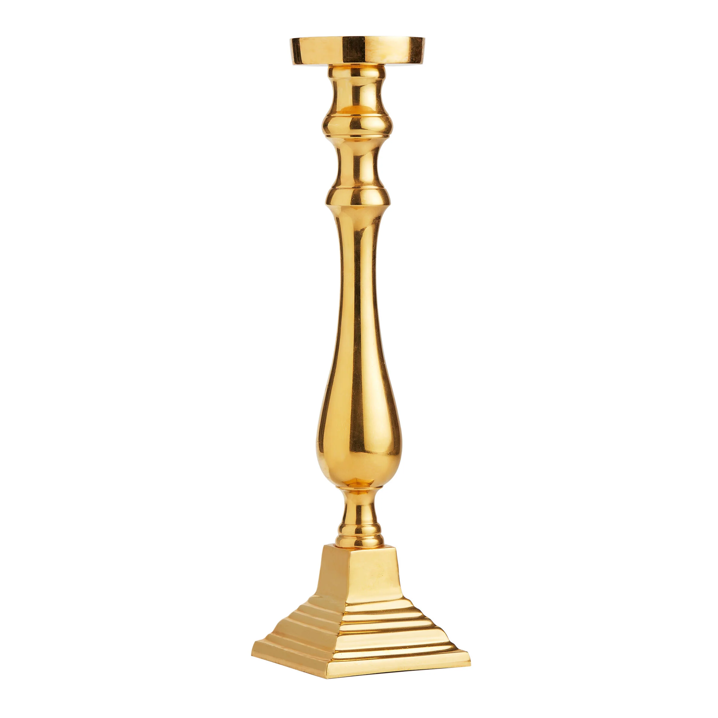Single Shiny Gold Candlestick Holder for Hire - 075