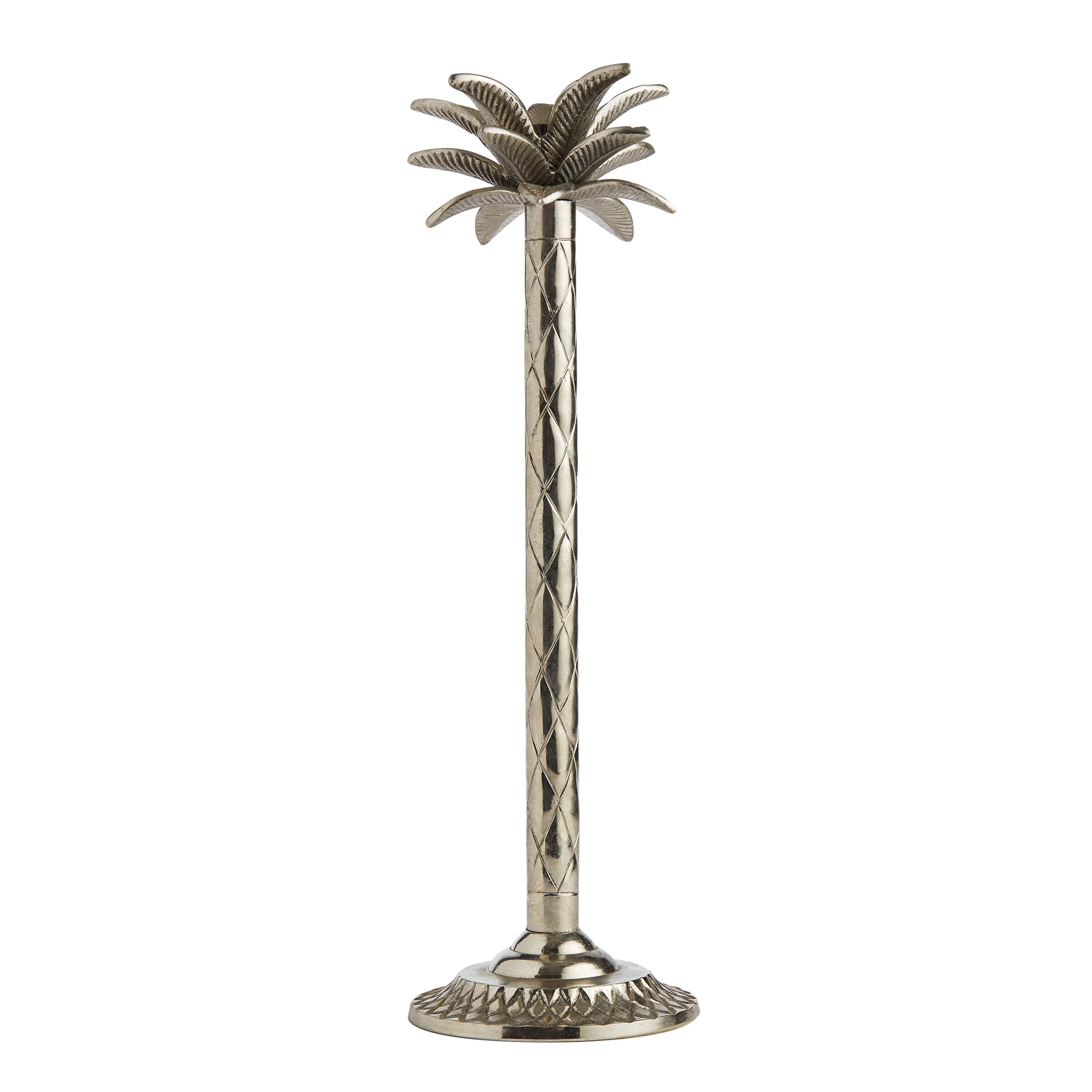 Tall Silver Palm Tree Candlestick Holder for Hire - 053